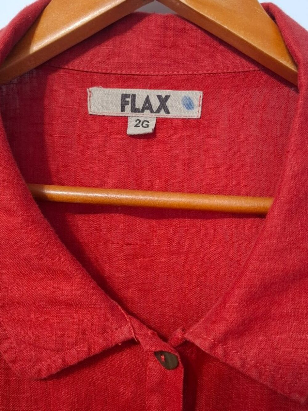 FLAX Red Linen Button Front Shirt Plus Size 2G Lagenlook Holiday Boho Tunic EUC - Picture 3 of 11